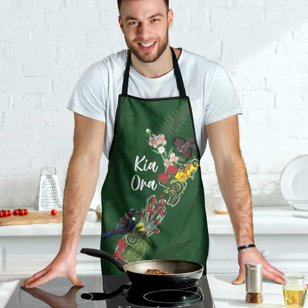 Kia Ora New Zealand Floral Apron Sage Green - Polynesian Pride