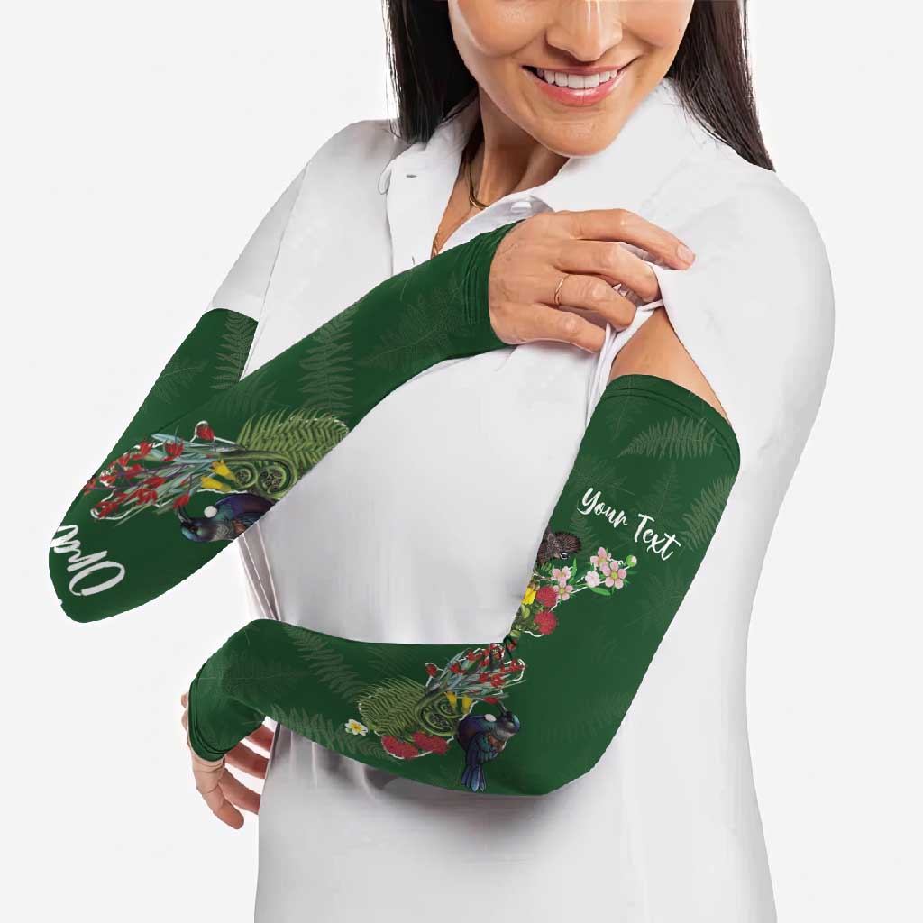 Kia Ora New Zealand Floral Personalized Arm Sleeves Sage Green LT7 - Polynesian Pride