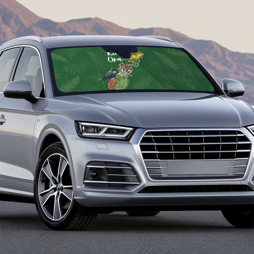 Kia Ora New Zealand Floral Auto Sun Shade Sage Green - Polynesian Pride