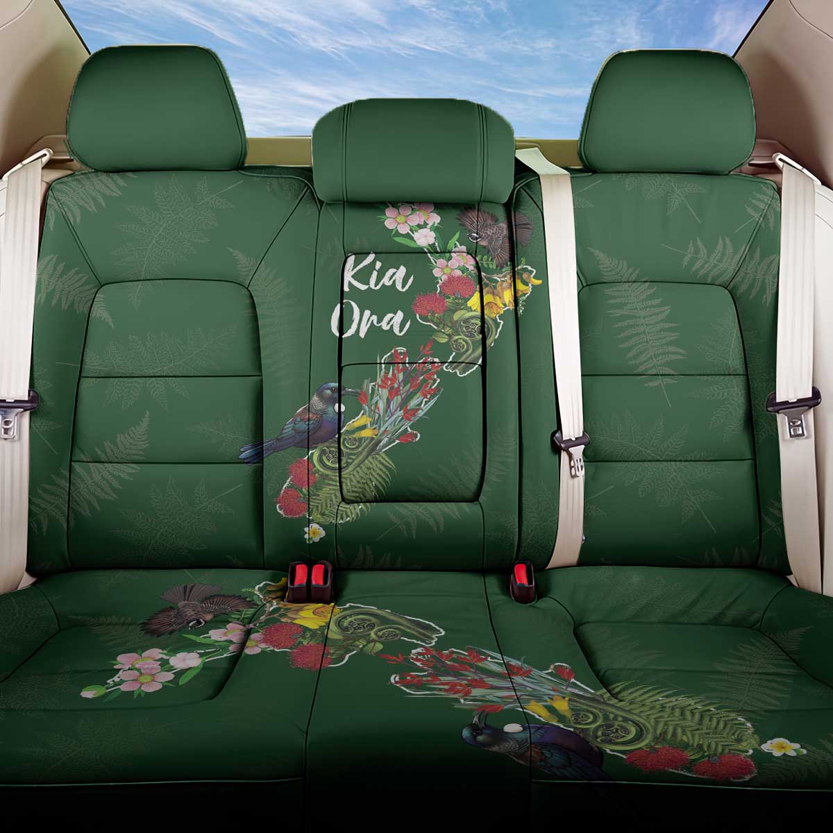 Kia Ora New Zealand Floral Back Car Seat Cover Sage Green - Polynesian Pride