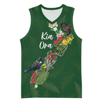 Kia Ora New Zealand Floral Personalized Basketball Jersey Sage Green LT7 Unisex Sage Green - Polynesian Pride