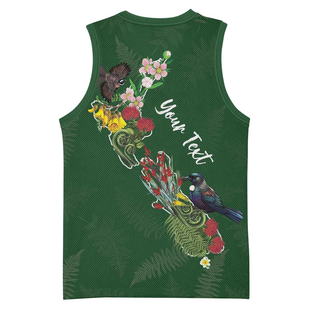 Kia Ora New Zealand Floral Personalized Basketball Jersey Sage Green LT7 - Polynesian Pride