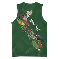 Kia Ora New Zealand Floral Personalized Basketball Jersey Sage Green LT7 - Polynesian Pride