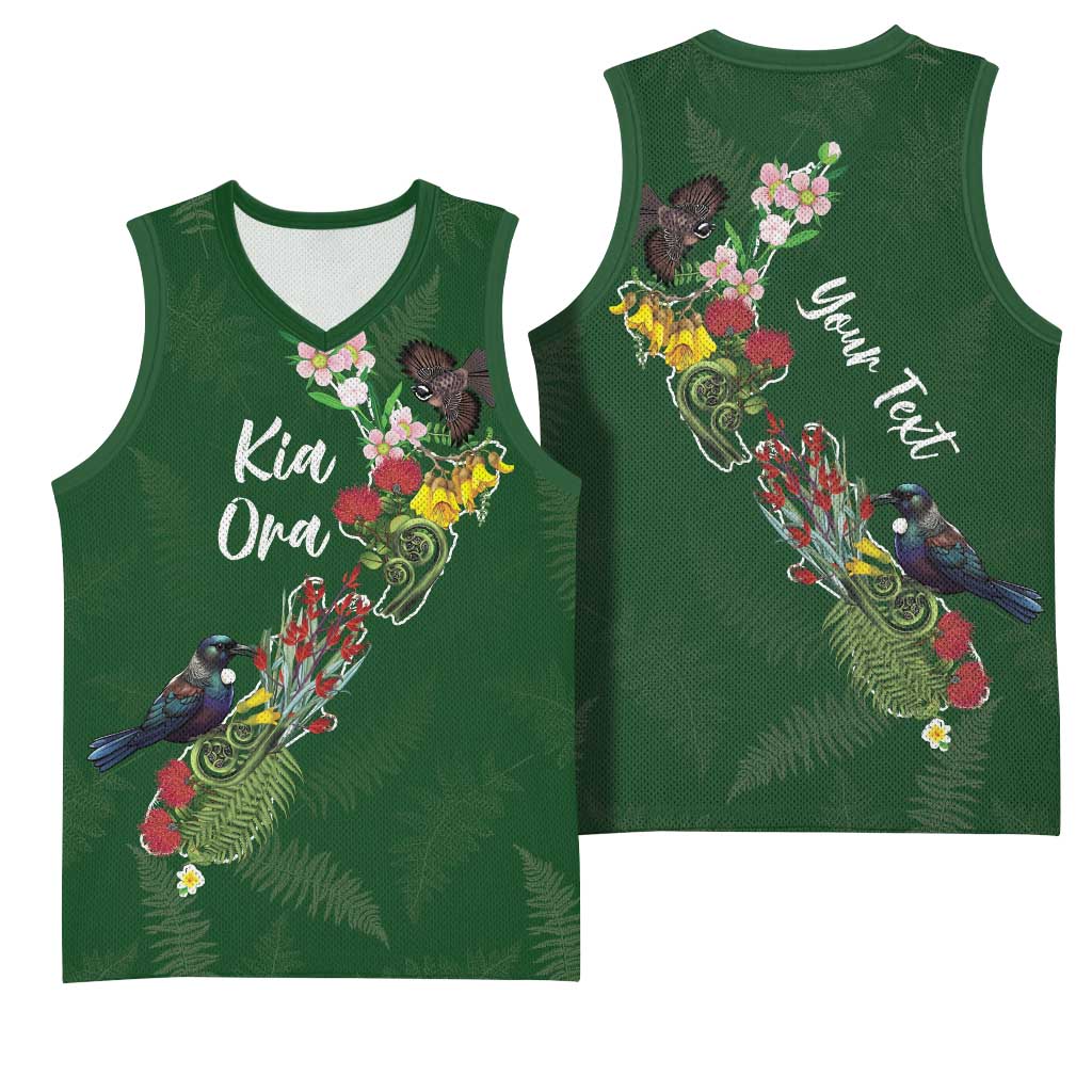 Kia Ora New Zealand Floral Personalized Basketball Jersey Sage Green LT7 - Polynesian Pride