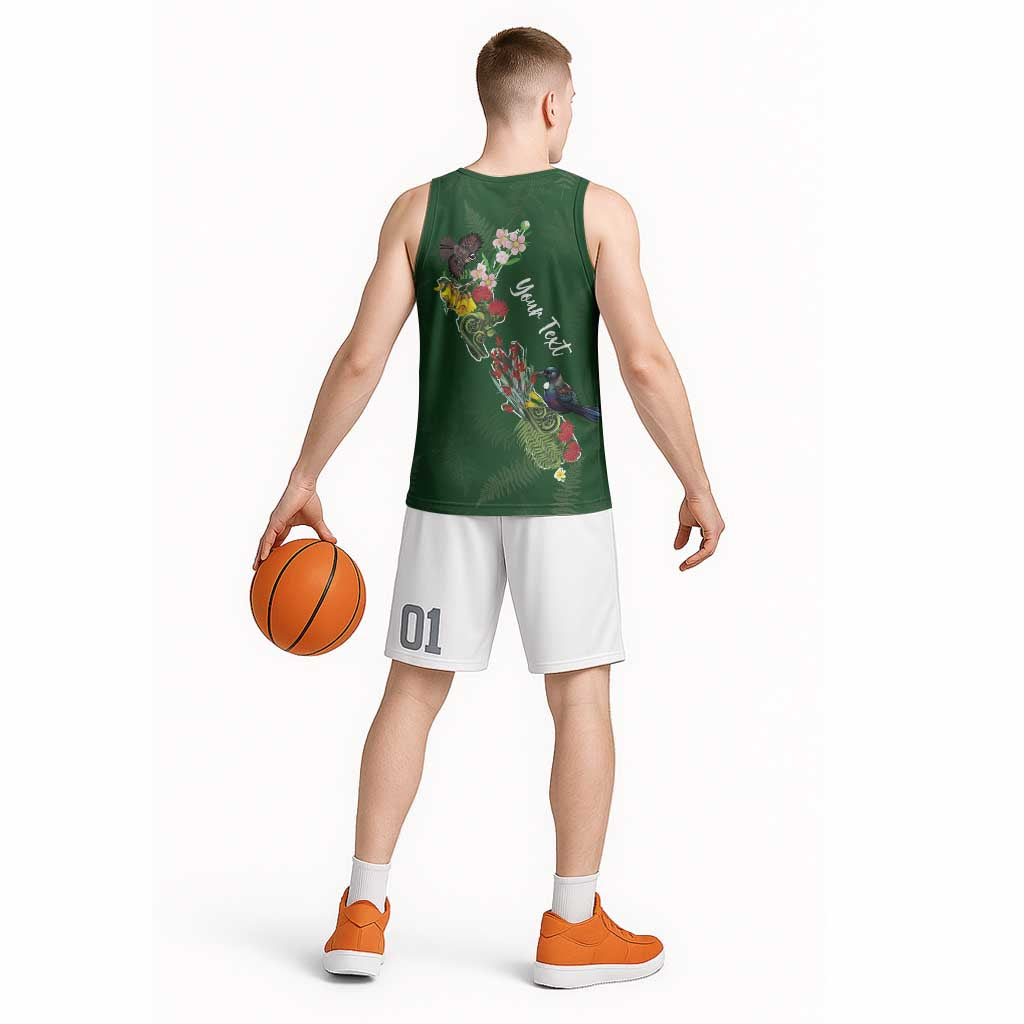 Kia Ora New Zealand Floral Personalized Basketball Jersey Sage Green LT7 - Polynesian Pride
