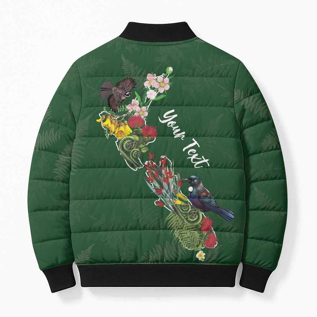 Kia Ora New Zealand Floral Personalized Bomber Puffer Jacket Sage Green LT7 - Polynesian Pride