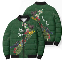 Kia Ora New Zealand Floral Personalized Bomber Puffer Jacket Sage Green LT7 - Polynesian Pride