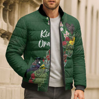 Kia Ora New Zealand Floral Personalized Bomber Puffer Jacket Sage Green LT7 - Polynesian Pride