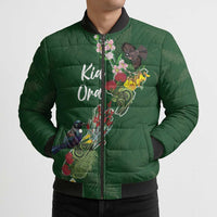 Kia Ora New Zealand Floral Personalized Bomber Puffer Jacket Sage Green LT7 - Polynesian Pride