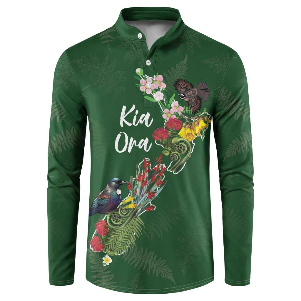 Kia Ora New Zealand Floral Personalized Button Sweatshirt Sage Green - Polynesian Pride