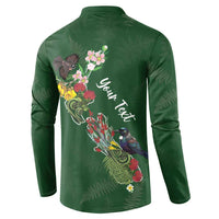 Kia Ora New Zealand Floral Personalized Button Sweatshirt Sage Green - Polynesian Pride