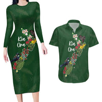 Kia Ora New Zealand Floral Personalized Couples Matching Long Sleeve Bodycon Dress and Hawaiian Shirt Sage Green - Polynesian Pride