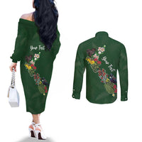 Kia Ora New Zealand Floral Personalized Couples Matching Off The Shoulder Long Sleeve Dress and Long Sleeve Button Shirt Sage Green - Polynesian Pride