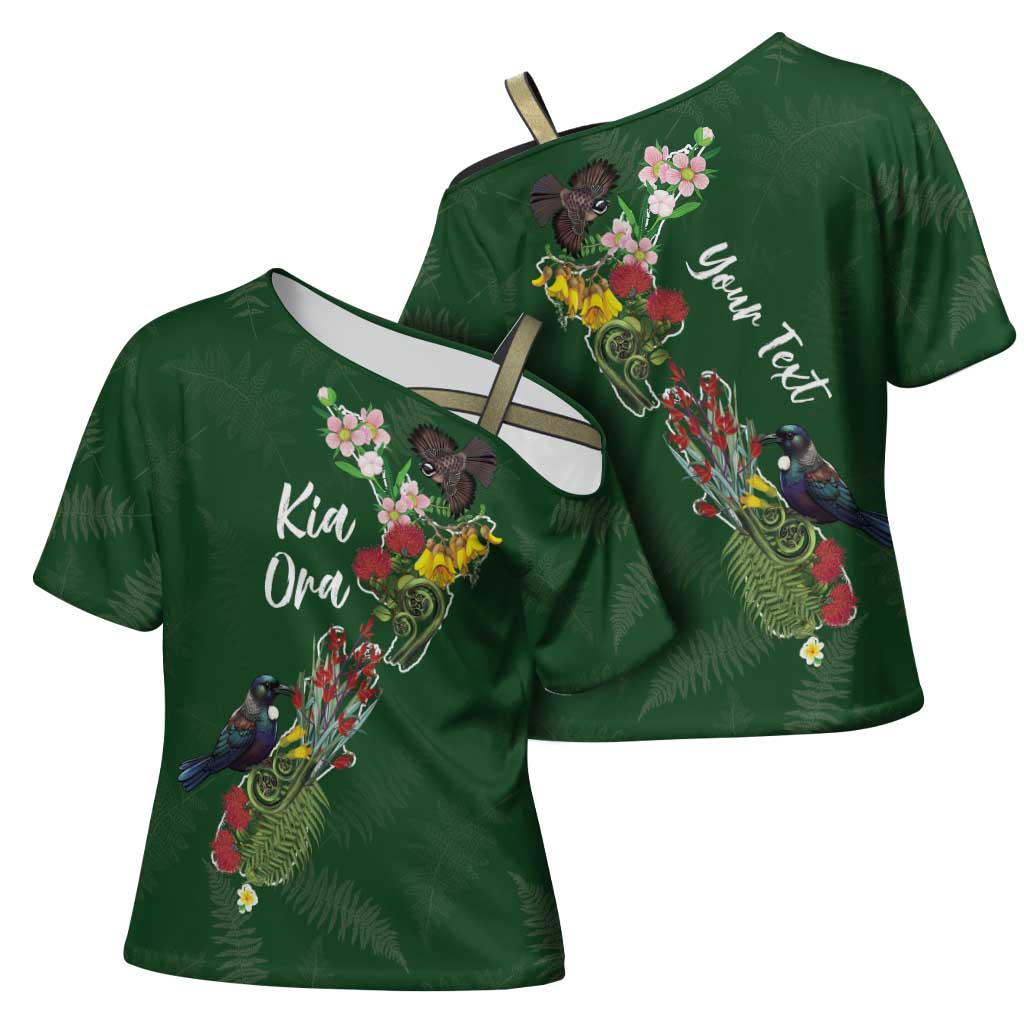 Kia Ora New Zealand Floral Personalized Cross Shoulder Shirt Sage Green LT7 - Polynesian Pride