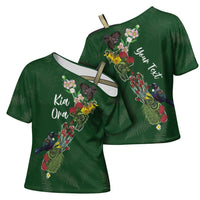 Kia Ora New Zealand Floral Personalized Cross Shoulder Shirt Sage Green LT7 - Polynesian Pride