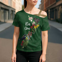 Kia Ora New Zealand Floral Personalized Cross Shoulder Shirt Sage Green LT7 - Polynesian Pride