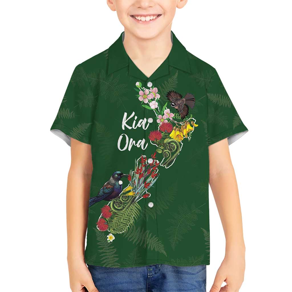 Kia Ora New Zealand Floral Personalized Family Matching Long Sleeve Bodycon Dress and Hawaiian Shirt Sage Green - Polynesian Pride