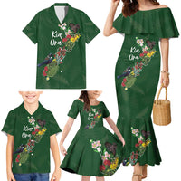 Kia Ora New Zealand Floral Personalized Family Matching Mermaid Dress and Hawaiian Shirt Sage Green - Polynesian Pride