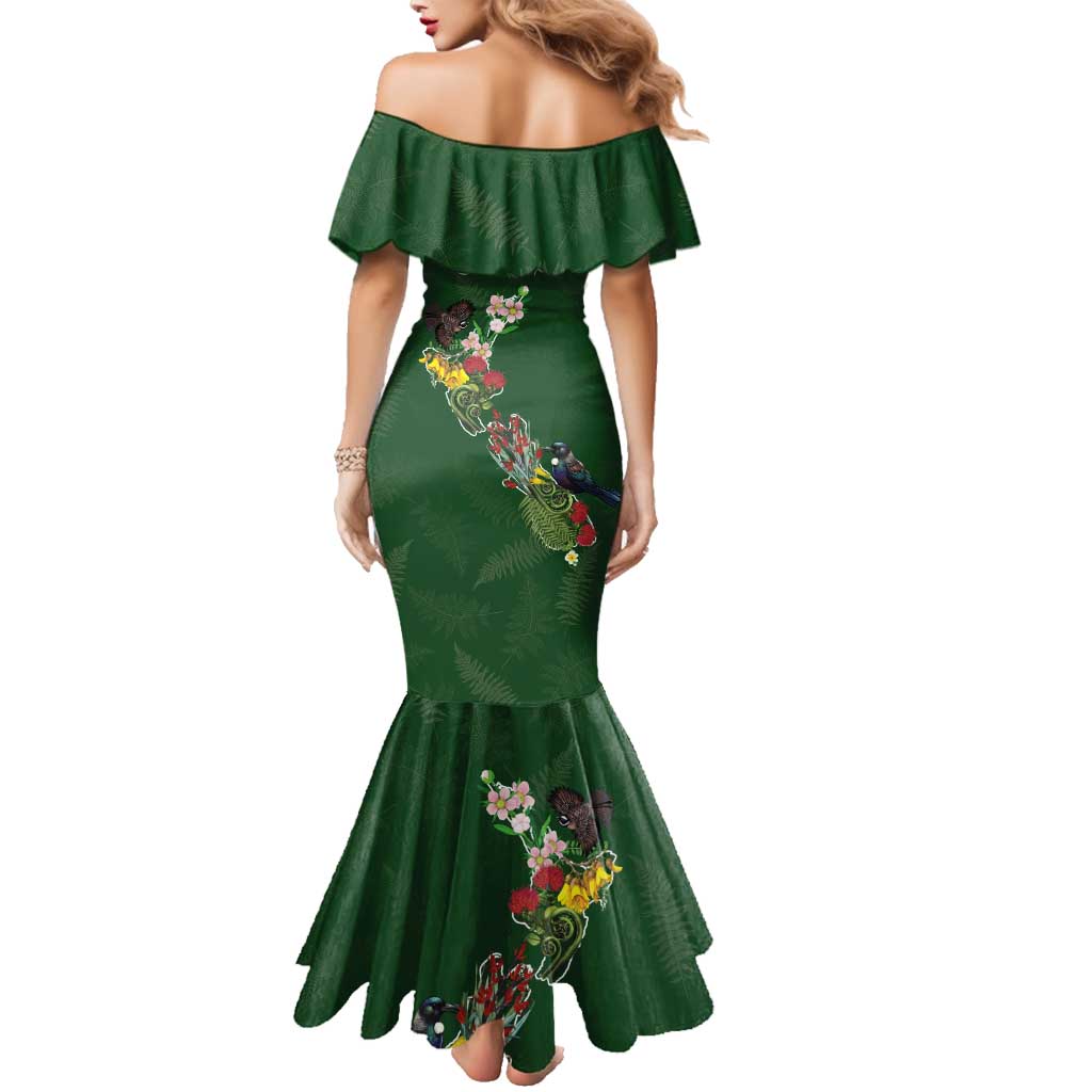 Kia Ora New Zealand Floral Personalized Family Matching Mermaid Dress and Hawaiian Shirt Sage Green - Polynesian Pride