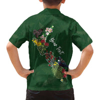 Kia Ora New Zealand Floral Personalized Family Matching Off The Shoulder Long Sleeve Dress and Hawaiian Shirt Sage Green - Polynesian Pride