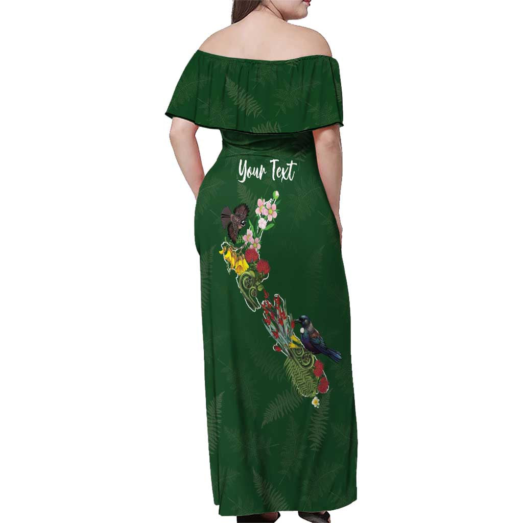Kia Ora New Zealand Floral Personalized Family Matching Off Shoulder Maxi Dress and Hawaiian Shirt Sage Green - Polynesian Pride