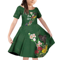 Kia Ora New Zealand Floral Personalized Family Matching Off Shoulder Short Dress and Hawaiian Shirt Sage Green - Polynesian Pride