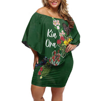 Kia Ora New Zealand Floral Personalized Family Matching Off Shoulder Short Dress and Hawaiian Shirt Sage Green - Polynesian Pride