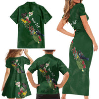 Kia Ora New Zealand Floral Personalized Family Matching Short Sleeve Bodycon Dress and Hawaiian Shirt Sage Green - Polynesian Pride