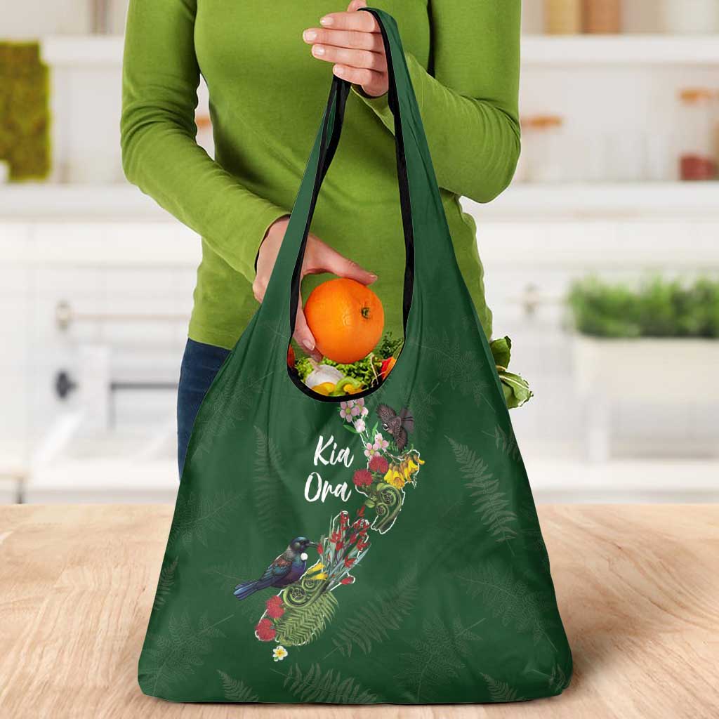 Kia Ora New Zealand Floral Grocery Bag Sage Green LT7 - Polynesian Pride