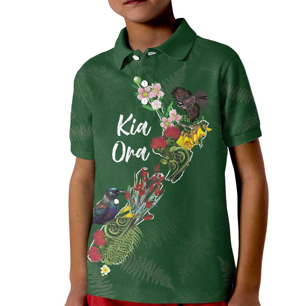 Kia Ora New Zealand Floral Personalized Kid Polo Shirt Sage Green - Polynesian Pride