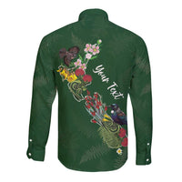 Kia Ora New Zealand Floral Personalized Long Sleeve Button Shirt Sage Green LT7 - Polynesian Pride