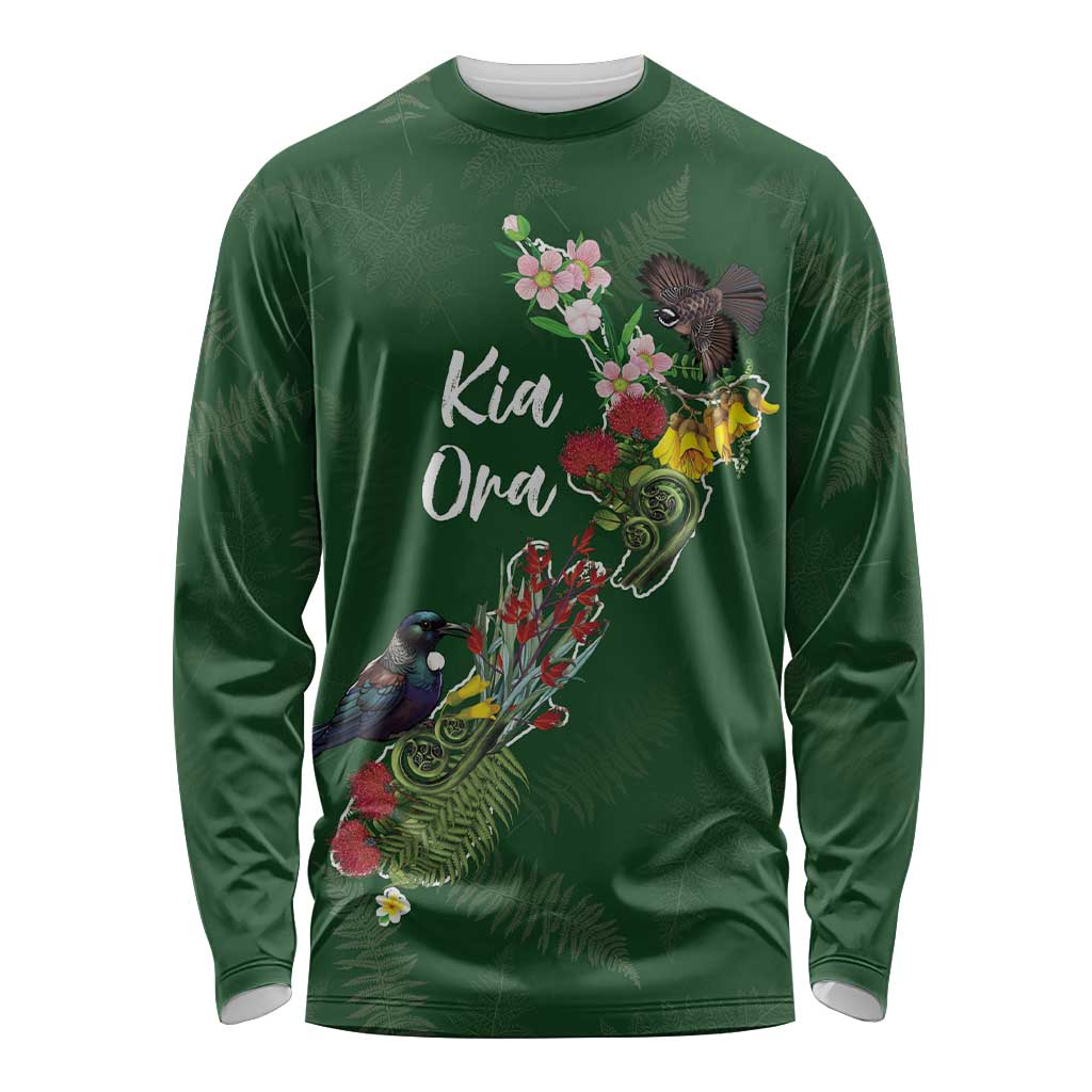 Kia Ora New Zealand Floral Personalized Long Sleeve Shirt Sage Green LT7 Unisex Sage Green - Polynesian Pride
