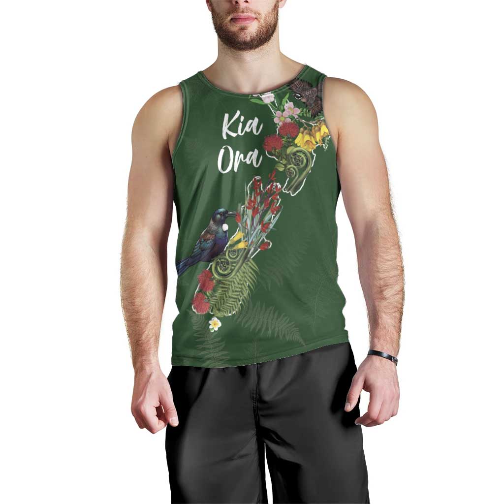 Kia Ora New Zealand Floral Personalized Men Tank Top Sage Green LT7 - Polynesian Pride