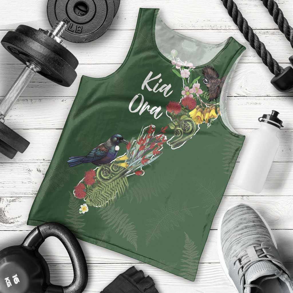 Kia Ora New Zealand Floral Personalized Men Tank Top Sage Green LT7 - Polynesian Pride