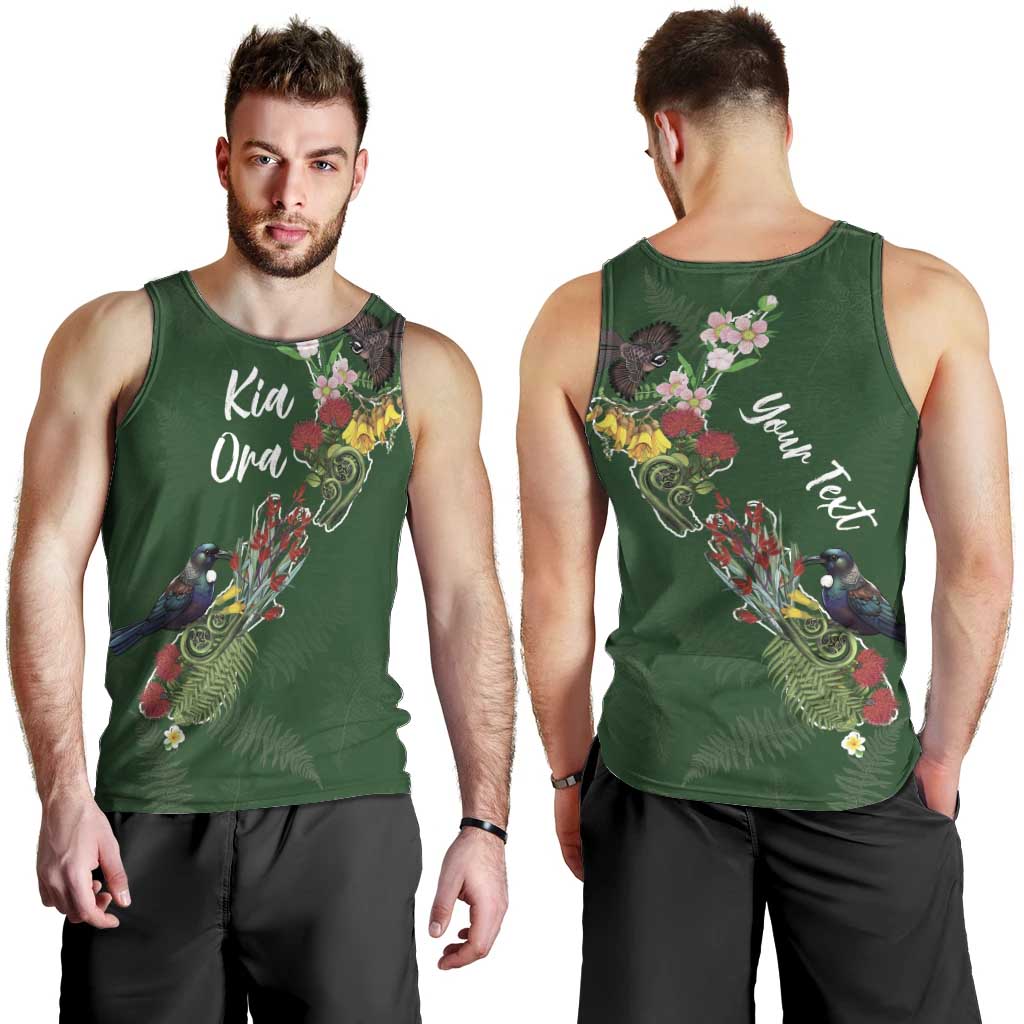 Kia Ora New Zealand Floral Personalized Men Tank Top Sage Green LT7 - Polynesian Pride