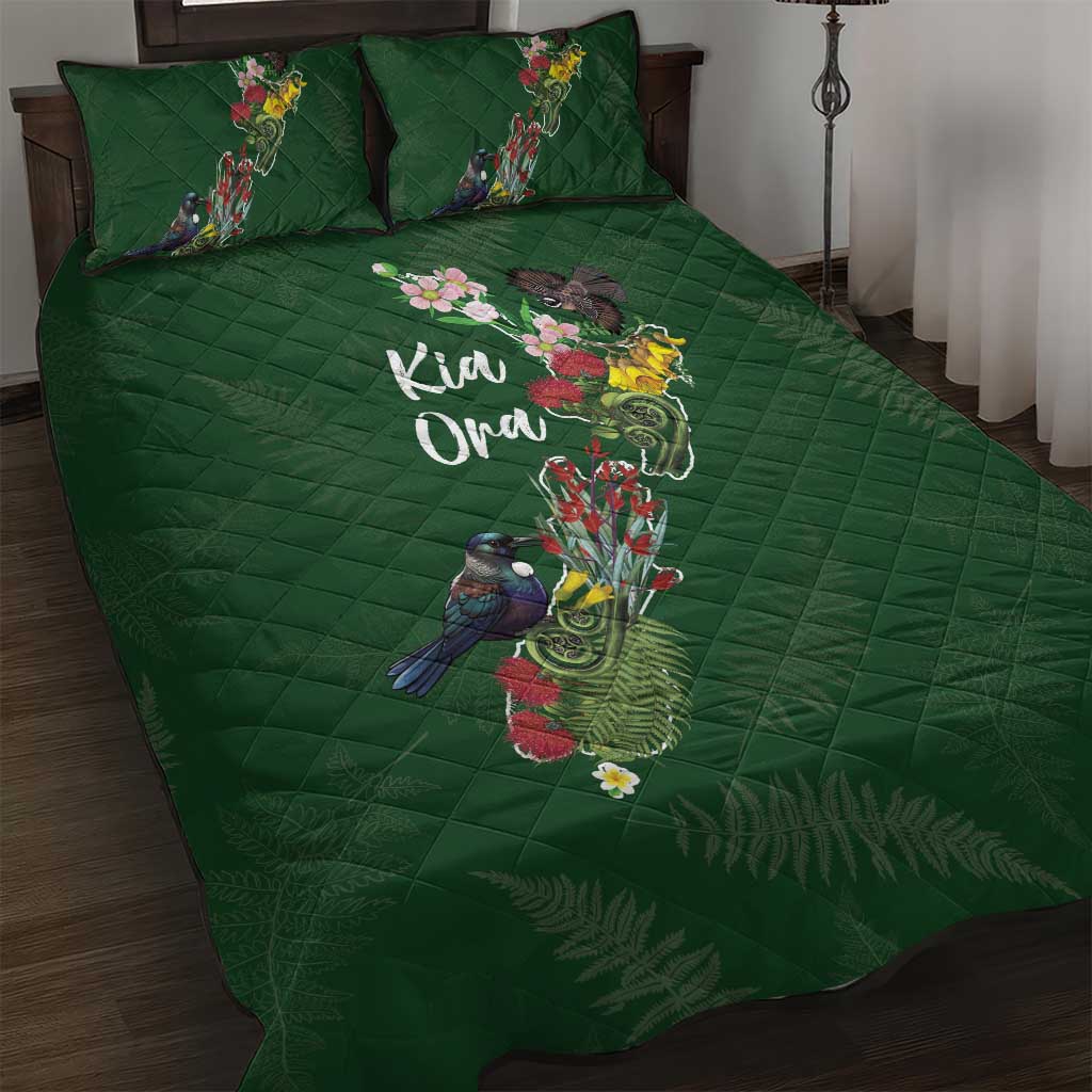 Kia Ora New Zealand Floral Quilt Bed Set Sage Green - Polynesian Pride