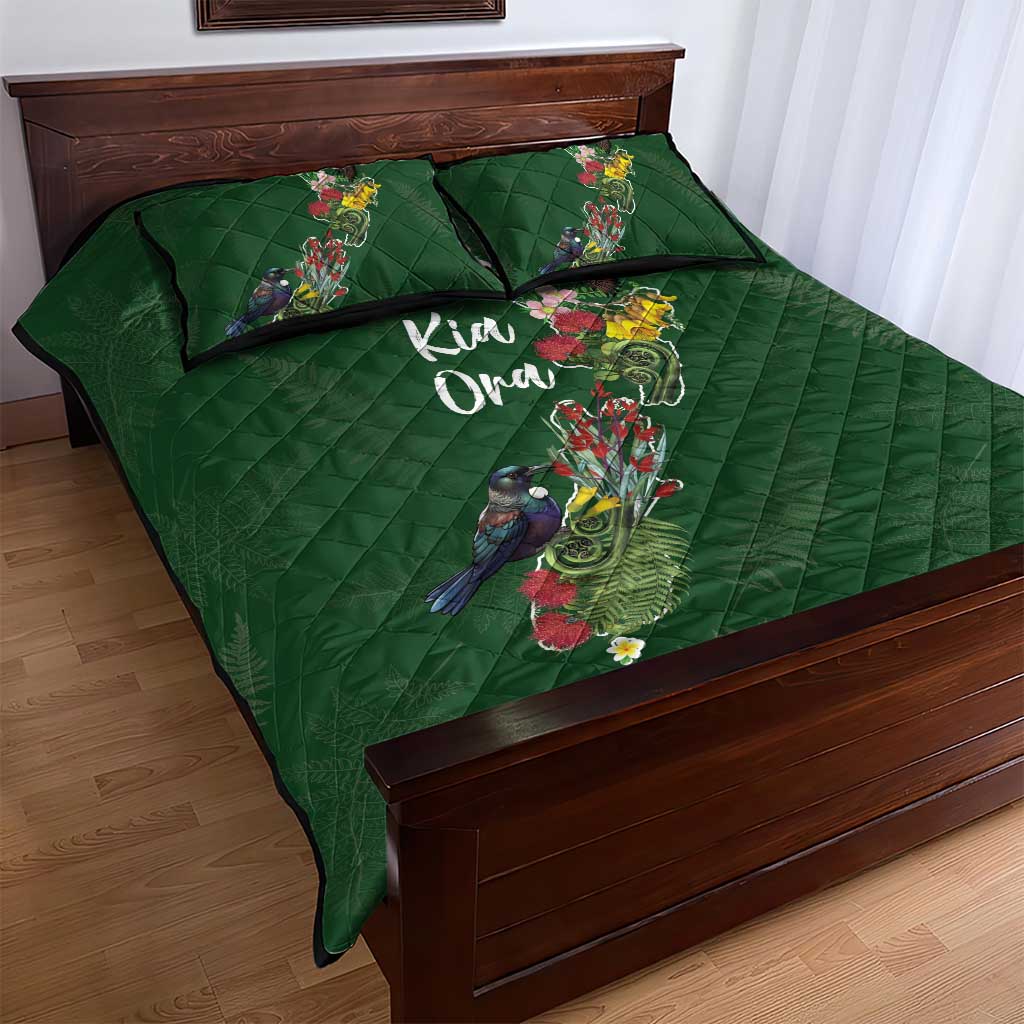 Kia Ora New Zealand Floral Quilt Bed Set Sage Green - Polynesian Pride