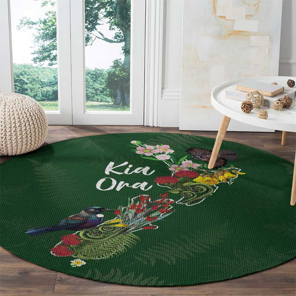 Kia Ora New Zealand Floral Round Carpet Sage Green - Polynesian Pride
