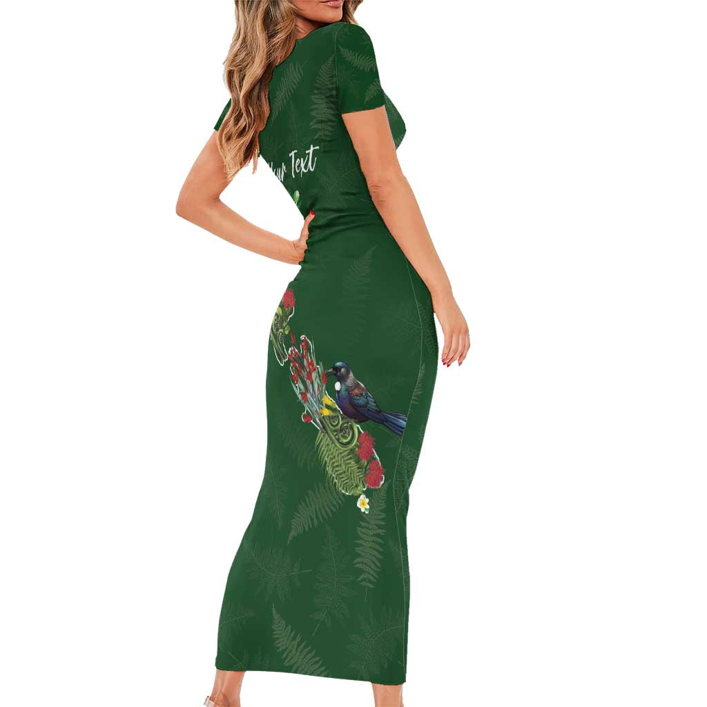 Kia Ora New Zealand Floral Personalized Short Sleeve Bodycon Dress Sage Green - Polynesian Pride