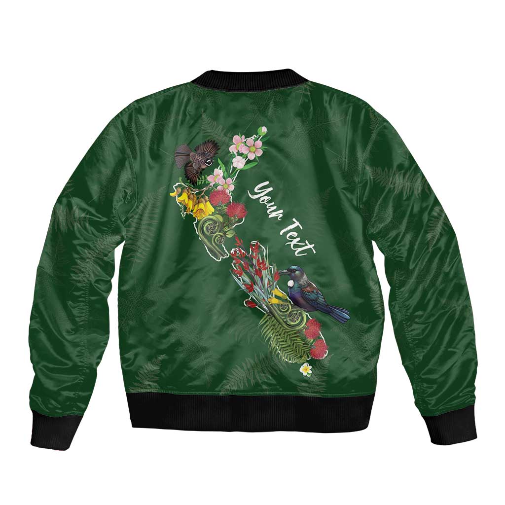Kia Ora New Zealand Floral Personalized Sleeve Zip Bomber Jacket Sage Green LT7 - Polynesian Pride