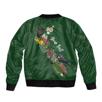 Kia Ora New Zealand Floral Personalized Sleeve Zip Bomber Jacket Sage Green LT7 - Polynesian Pride