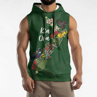 Kia Ora New Zealand Floral Personalized Sleeveless Hoodie Sage Green - Polynesian Pride