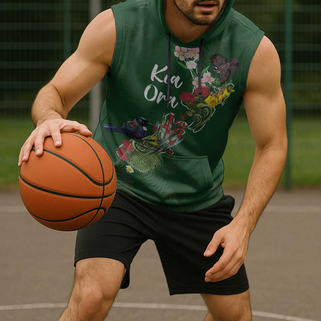 Kia Ora New Zealand Floral Personalized Sleeveless Hoodie Sage Green - Polynesian Pride