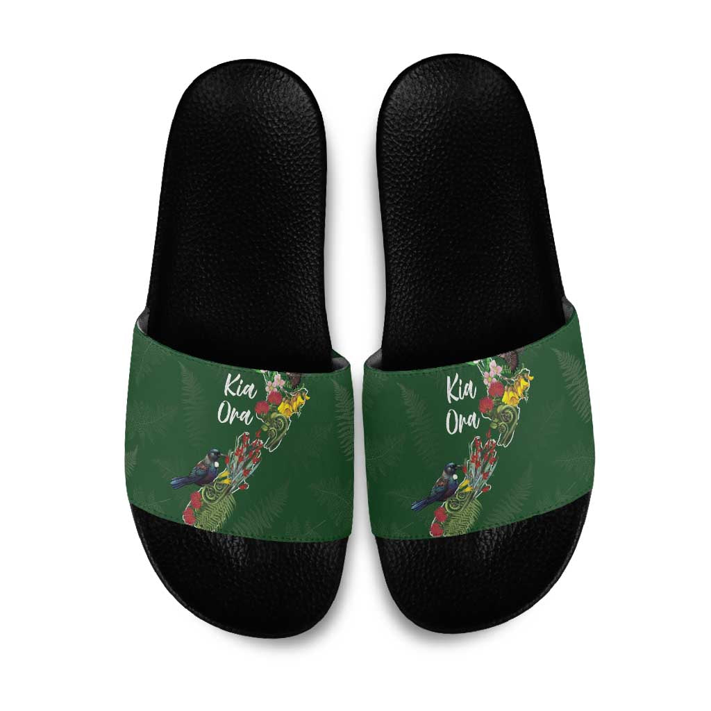 Kia Ora New Zealand Floral Slide Sandals Sage Green - Polynesian Pride