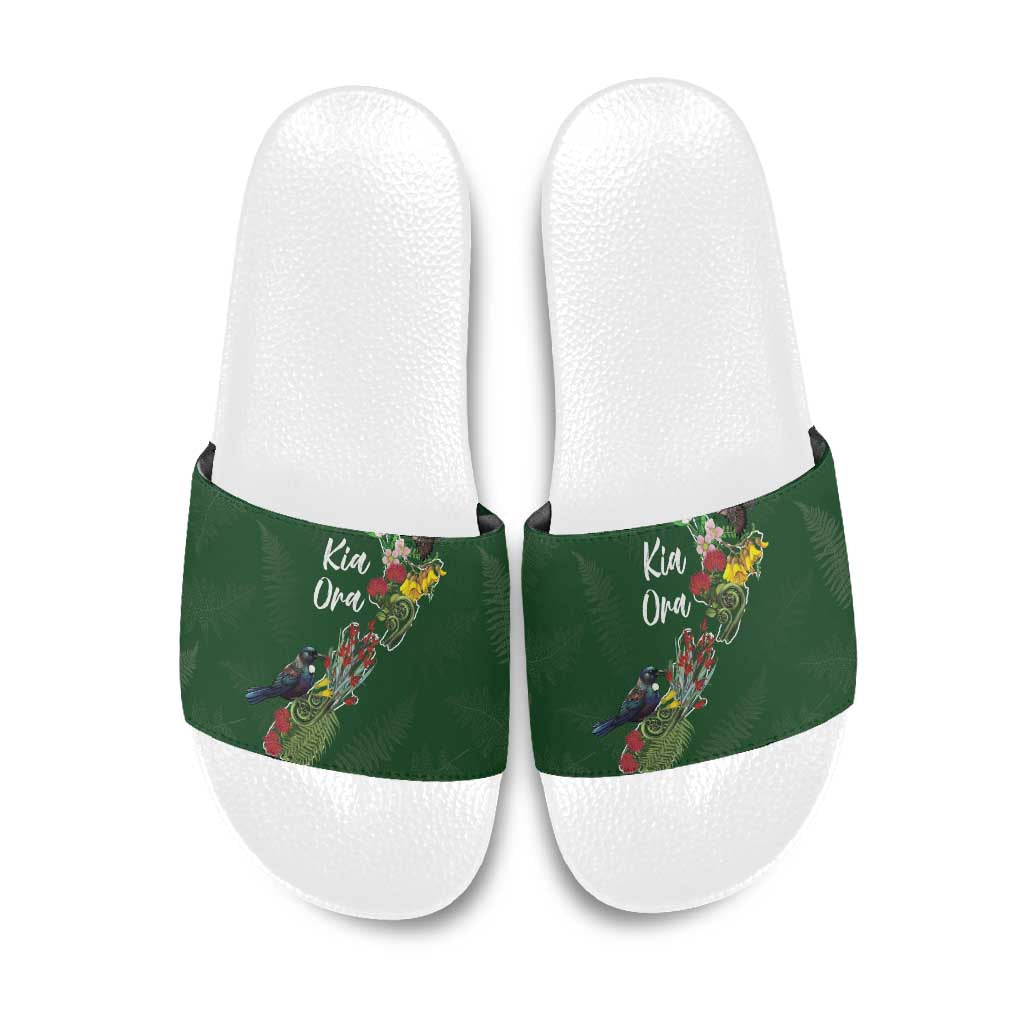 Kia Ora New Zealand Floral Slide Sandals Sage Green - Polynesian Pride