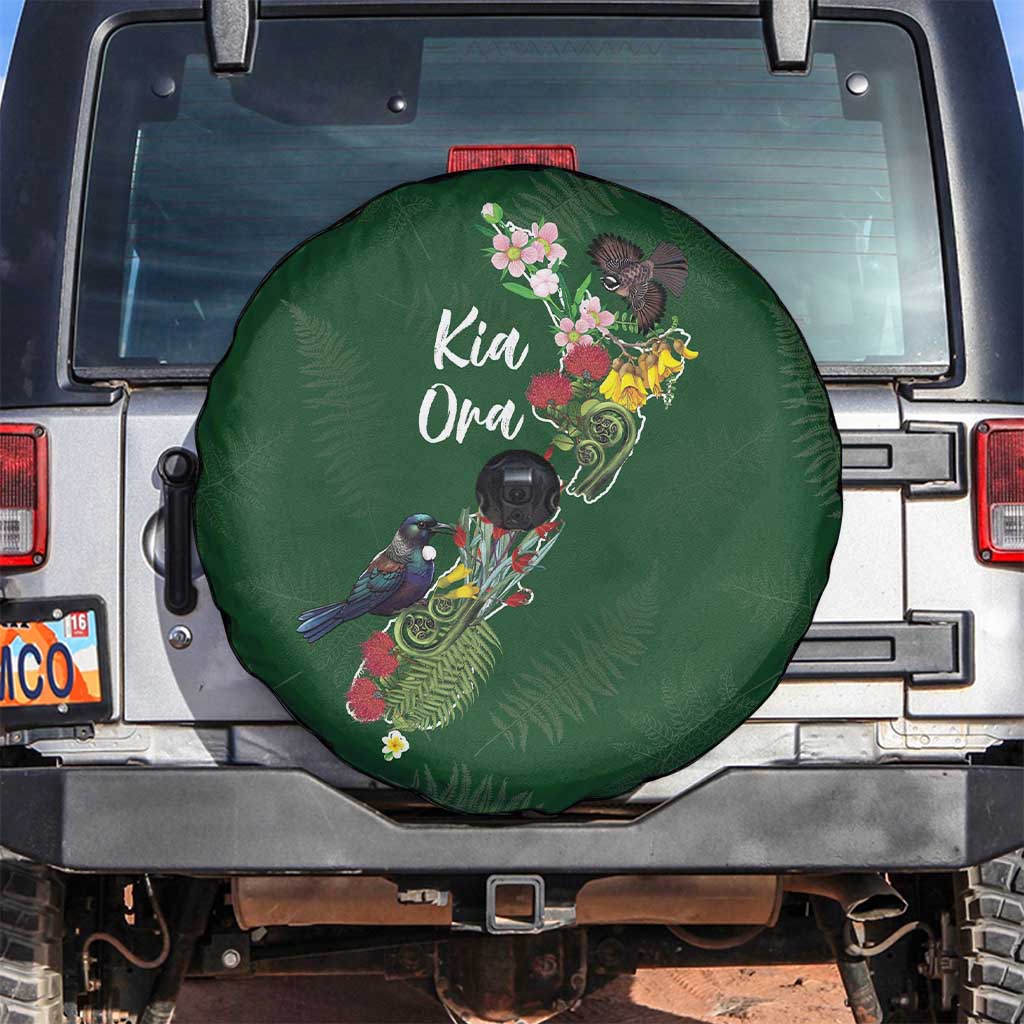 Kia Ora New Zealand Floral Spare Tire Cover Sage Green - Polynesian Pride