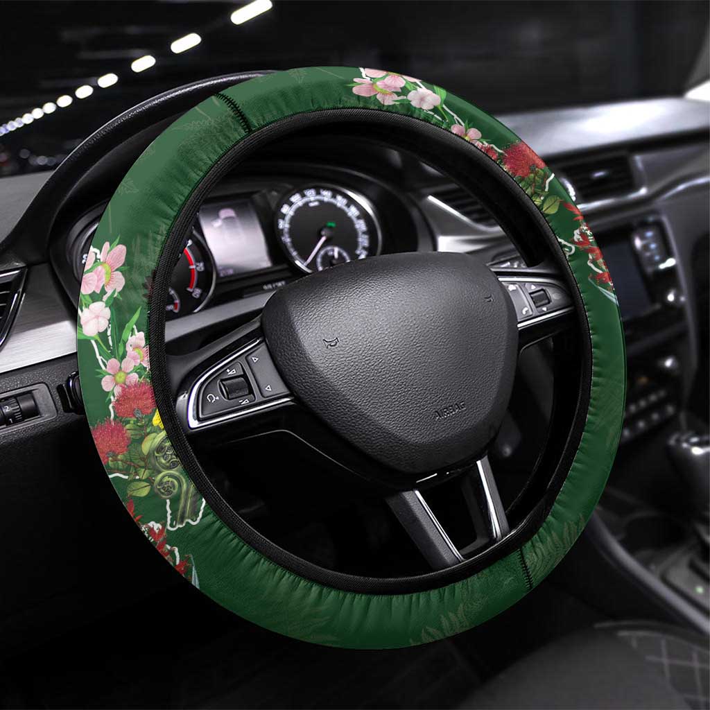 Kia Ora New Zealand Floral Steering Wheel Cover Sage Green LT7 Universal Fit Sage Green - Polynesian Pride