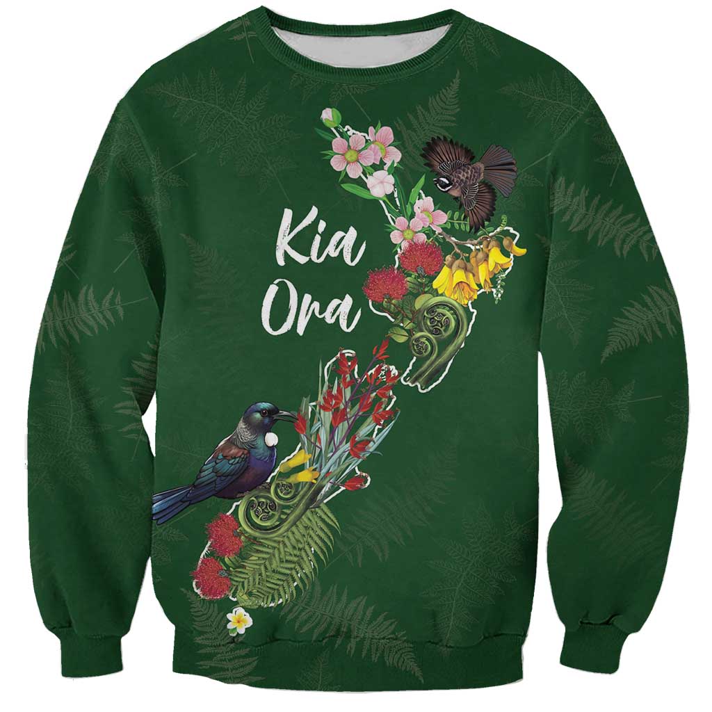 Kia Ora New Zealand Floral Personalized Sweatshirt Sage Green LT7 Unisex Sage Green - Polynesian Pride
