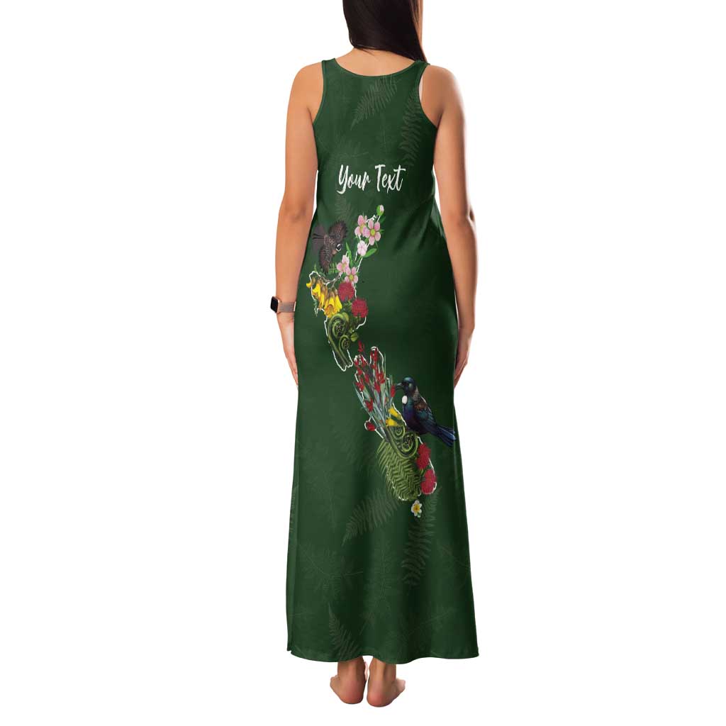 Kia Ora New Zealand Floral Personalized Tank Maxi Dress Sage Green - Polynesian Pride