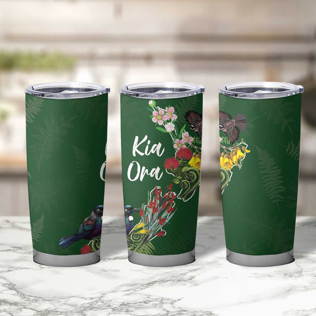 Kia Ora New Zealand Floral Tumbler Cup Sage Green - Polynesian Pride